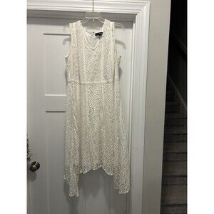 Women’s Size 18 W White Midi Dress Sleeveless Lace Overlay Shark tail Hem Bride